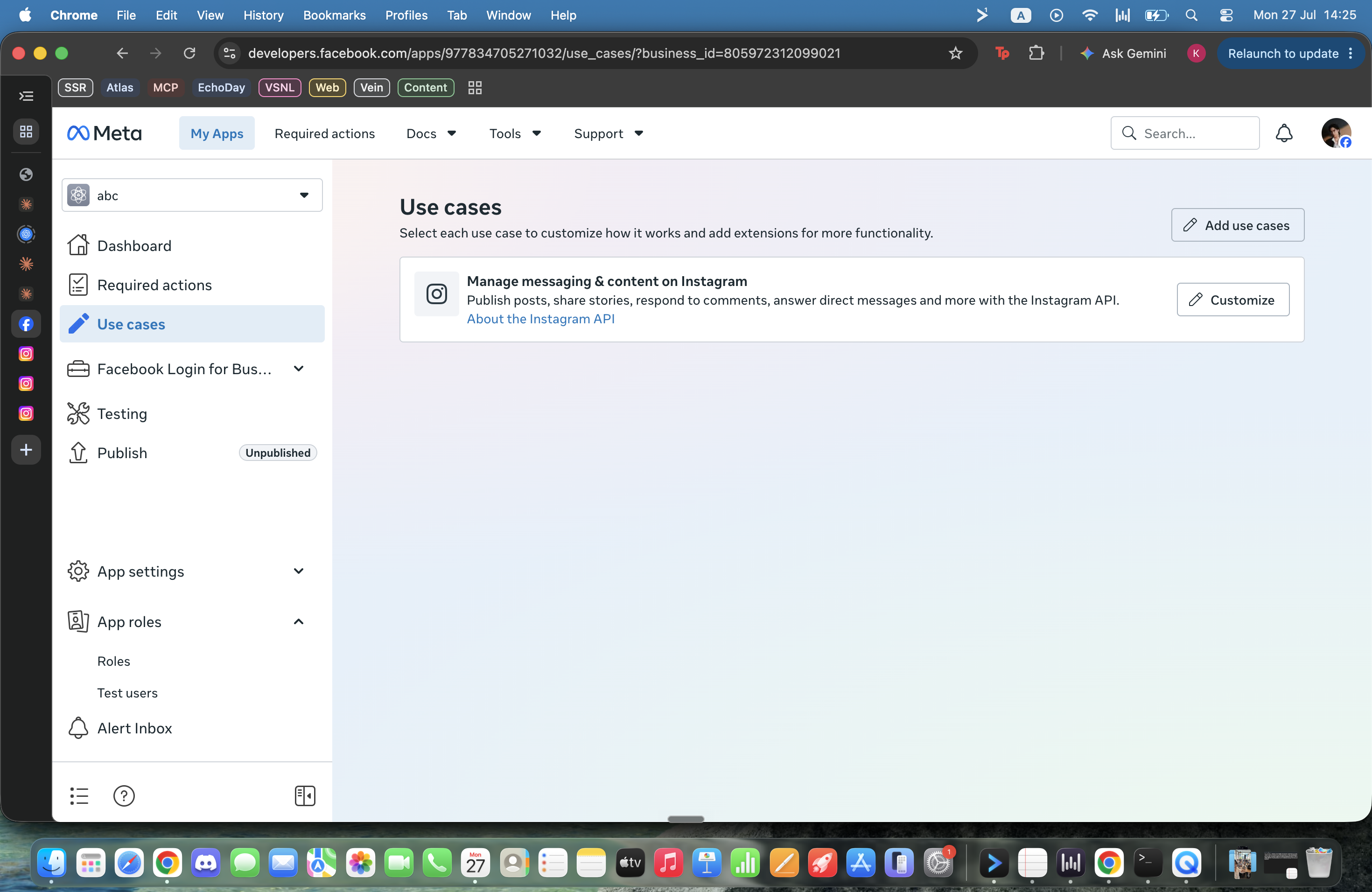Meta Use cases page showing Customize for Instagram