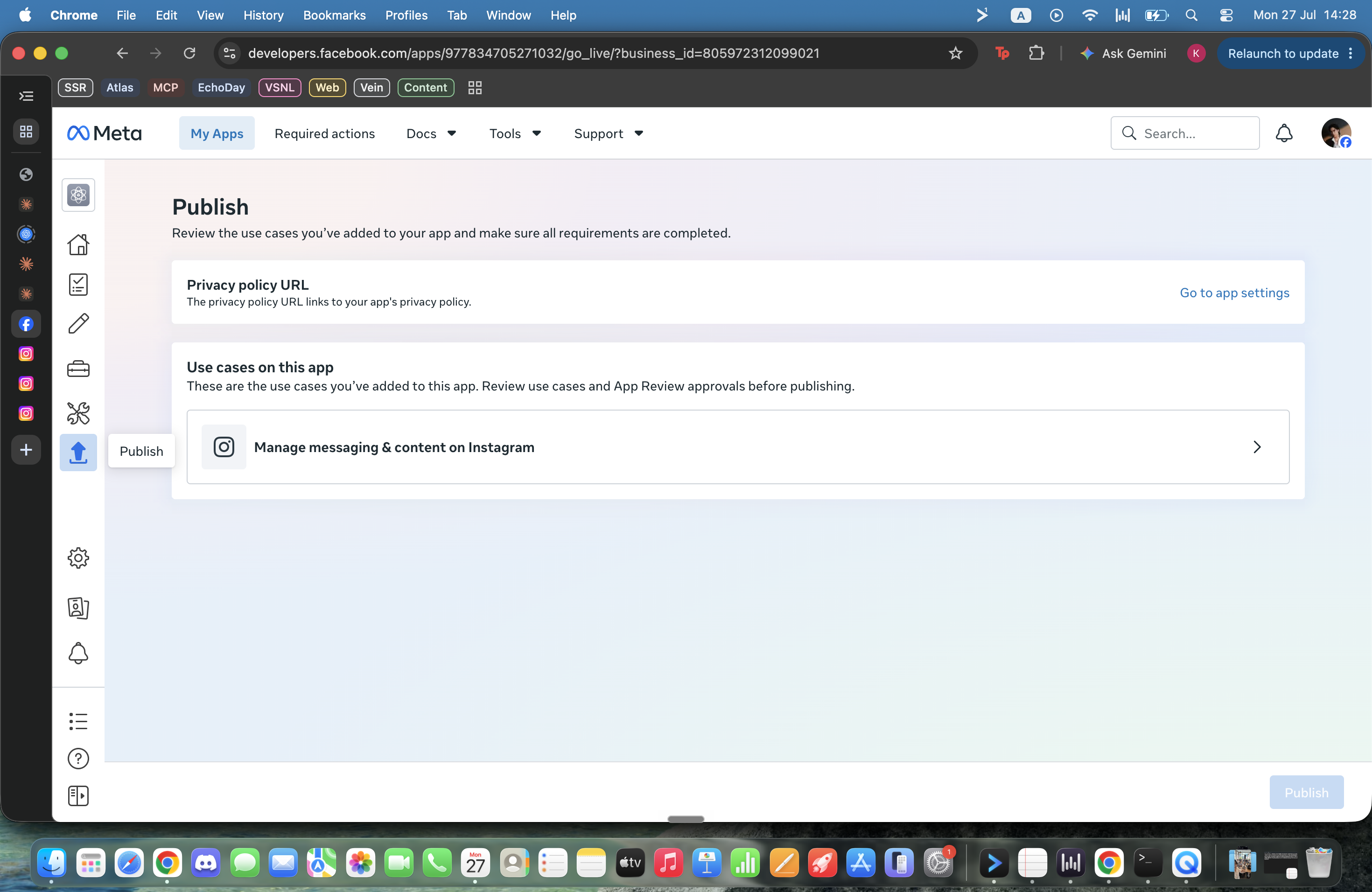Meta Publish page blocked by missing Privacy policy URL