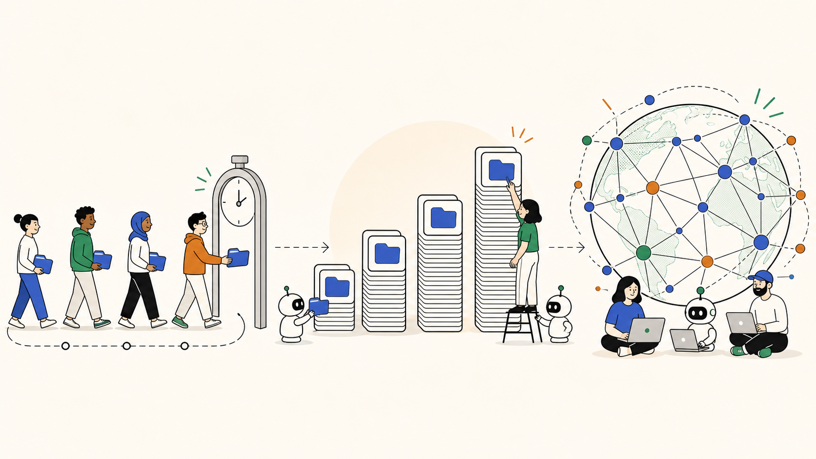Infographic showing developers joining, repositories multiplying, and one connected global network